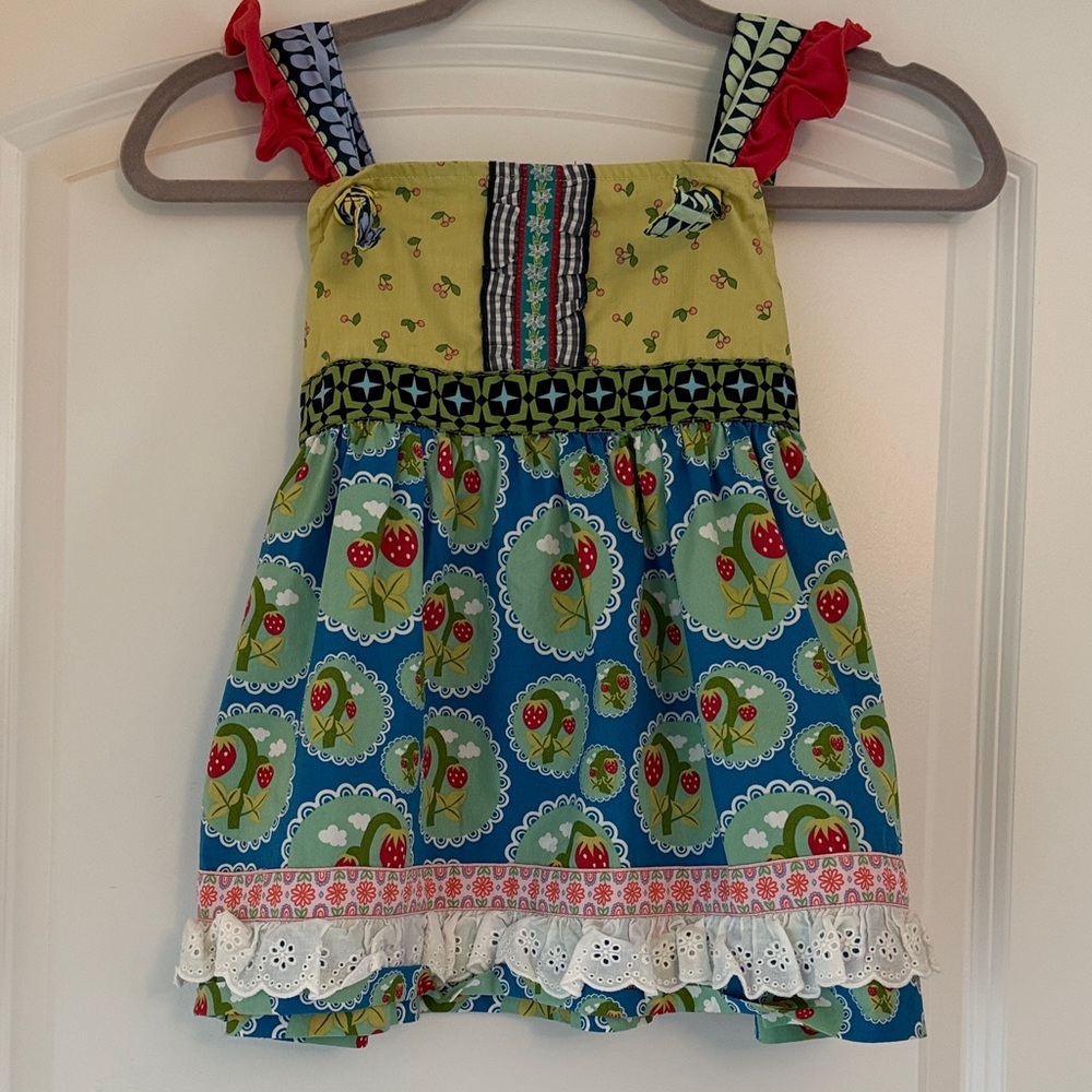 Matilda Jane Yellow and Blue Girls' strawberry knot Dress/top